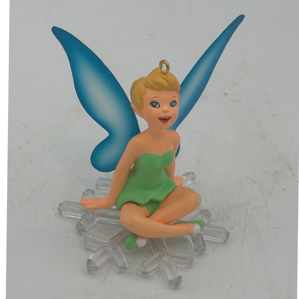 Disney Tinker Bell Snowflake Christmas Ornament Blue Wings Green Dress Fairy